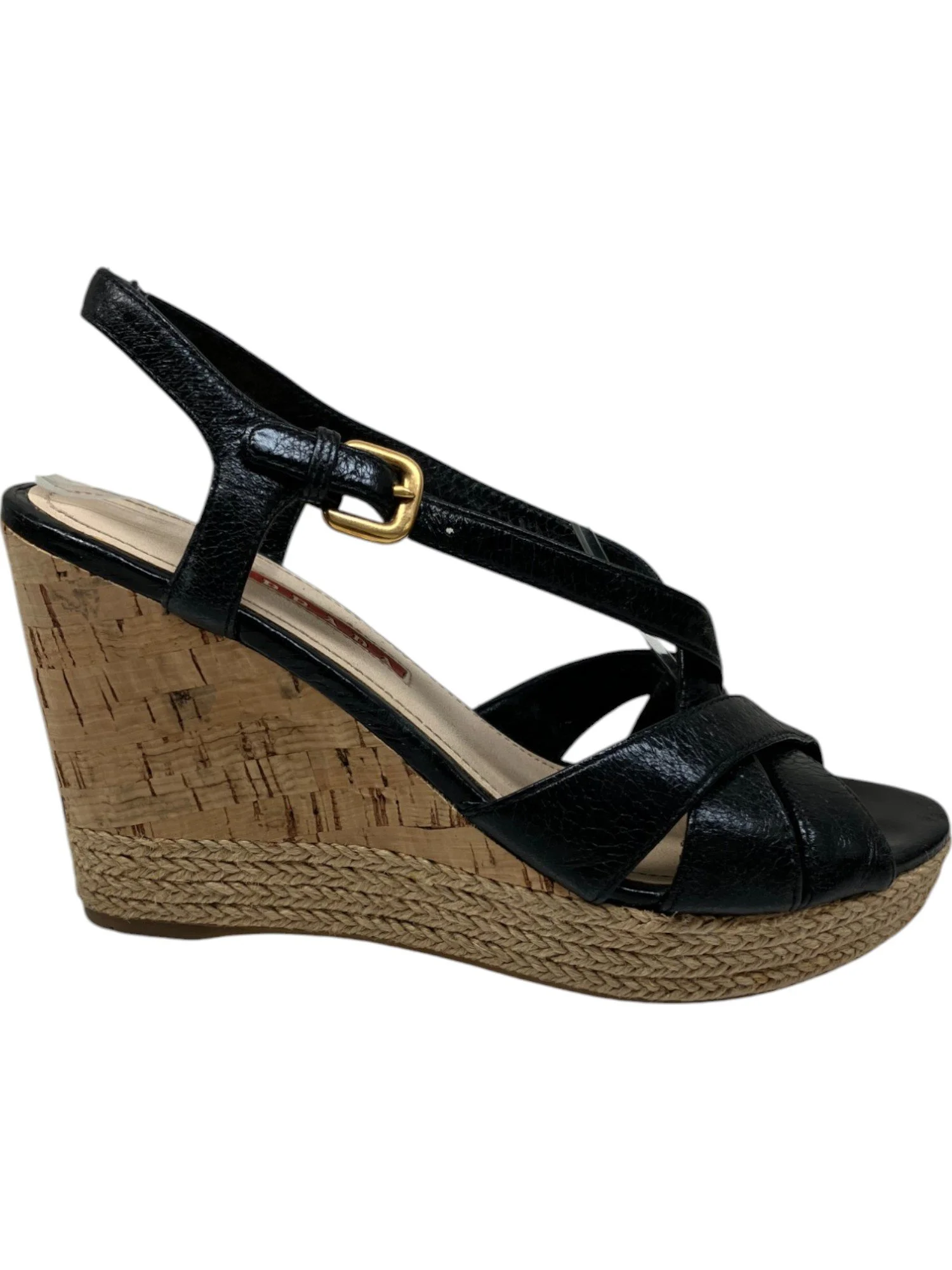 プラダ PRADA オープントゥ ウエッジソール 38.5 Prada Nappa Triangle Peep-Toe Platform Sandals | Neiman Marcus